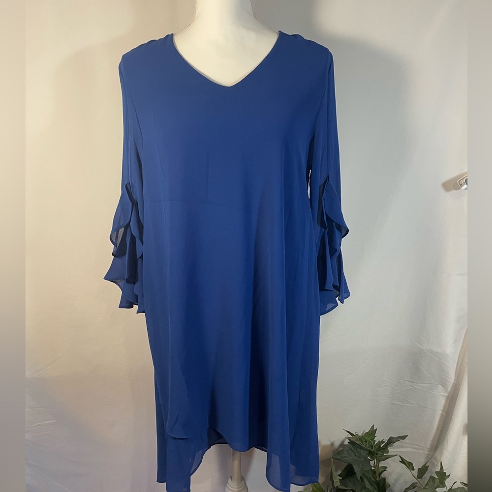 Umgee Royal Blue High Low Dress with Ruffled Sleeves